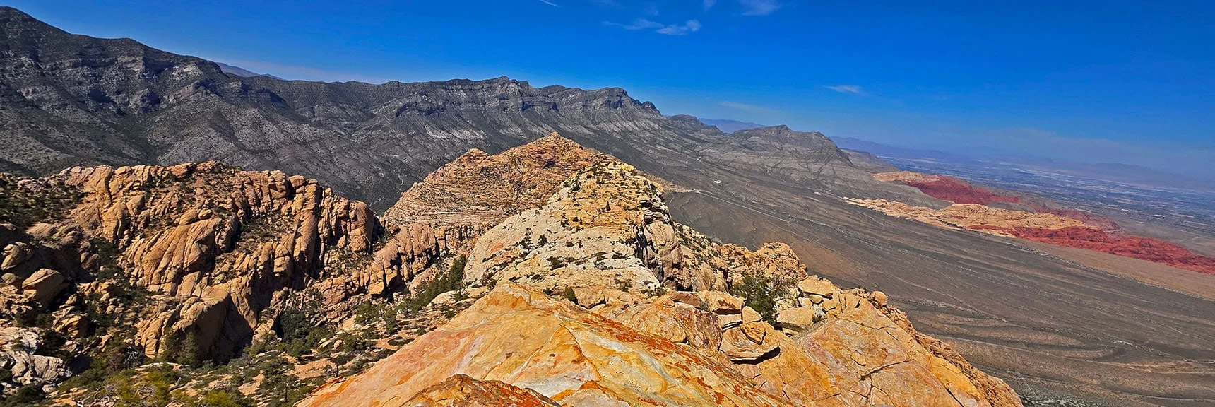 Blue Diamond Hill (R), Red Rock Canyon (Middle), Indecision Peak (L). | Monument Peak Summit | Rainbow Mountain Wilderness, Nevada