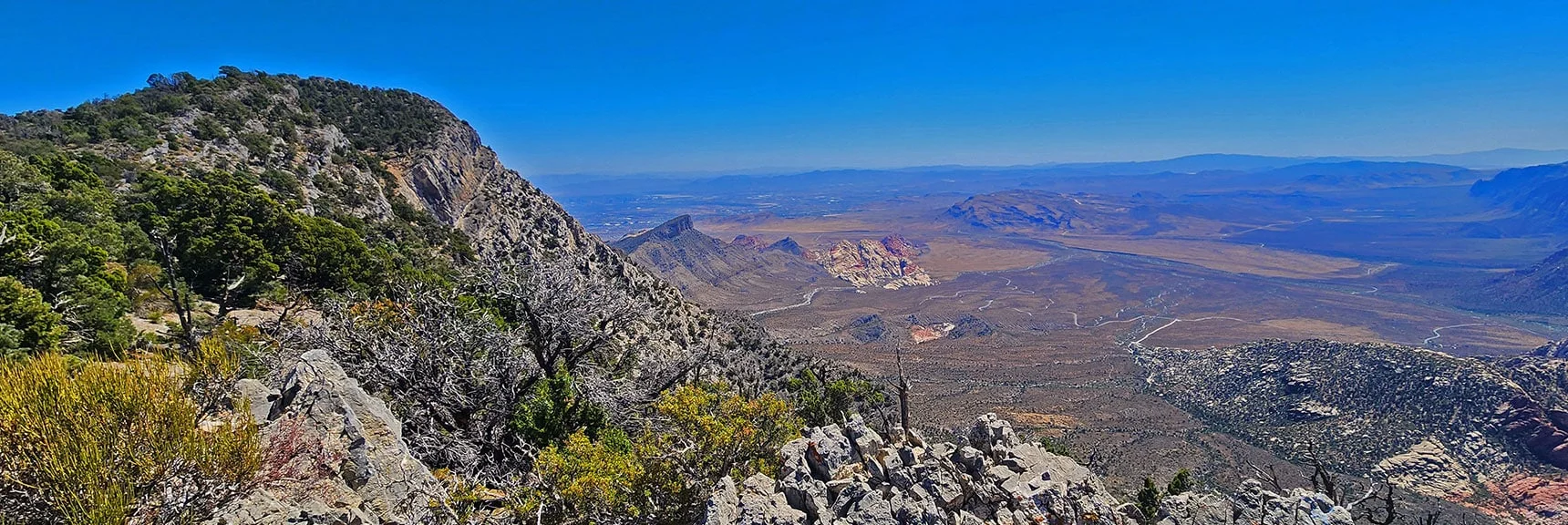 Blue Diamond Hill (R), Red Rock Canyon (Middle), Indecision Peak (L). | Monument Peak Summit | Rainbow Mountain Wilderness, Nevada