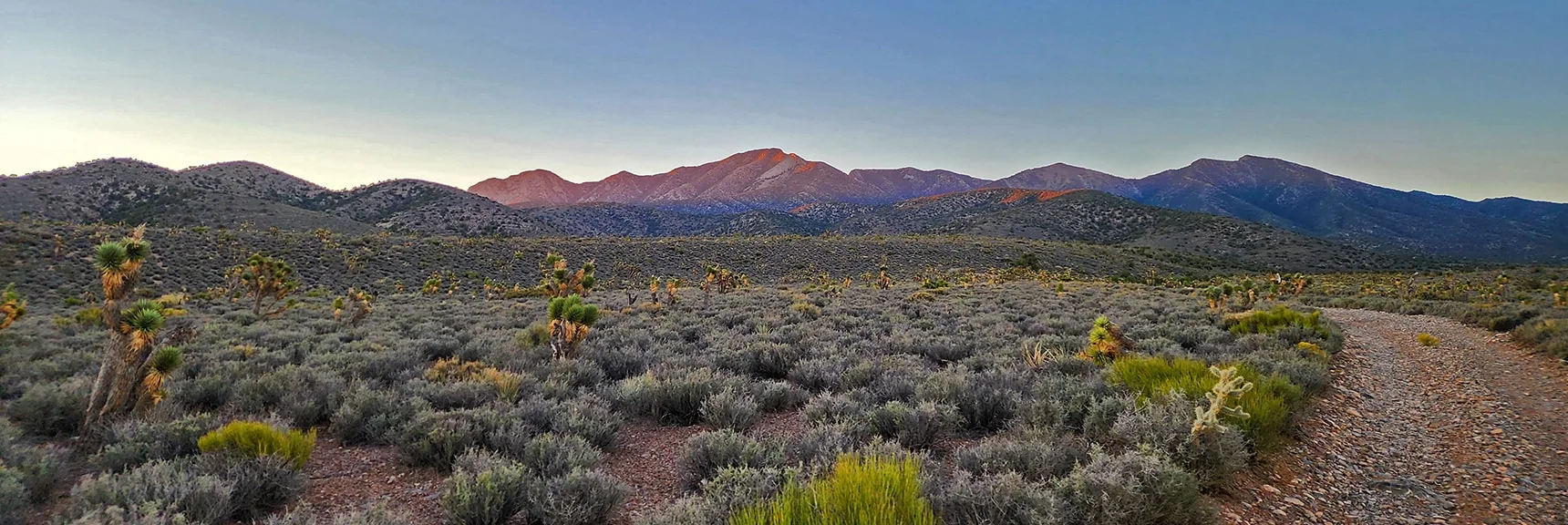 Blue Diamond Hill (R), Red Rock Canyon (Middle), Indecision Peak (L). | Monument Peak Summit | Rainbow Mountain Wilderness, Nevada