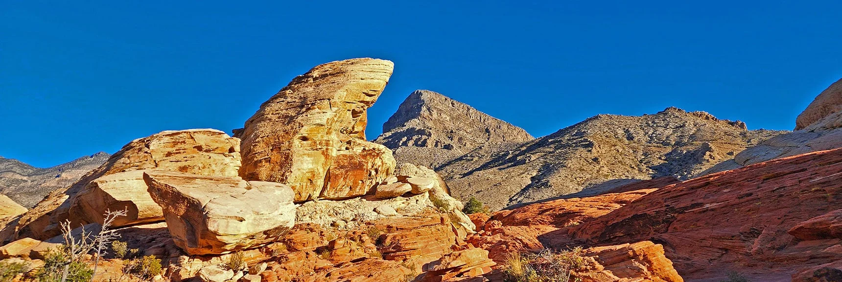 Blue Diamond Hill (R), Red Rock Canyon (Middle), Indecision Peak (L). | Monument Peak Summit | Rainbow Mountain Wilderness, Nevada