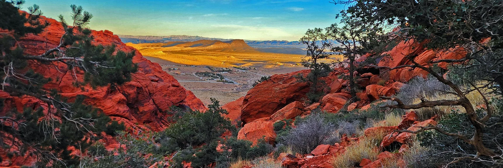 Blue Diamond Hill (R), Red Rock Canyon (Middle), Indecision Peak (L). | Monument Peak Summit | Rainbow Mountain Wilderness, Nevada
